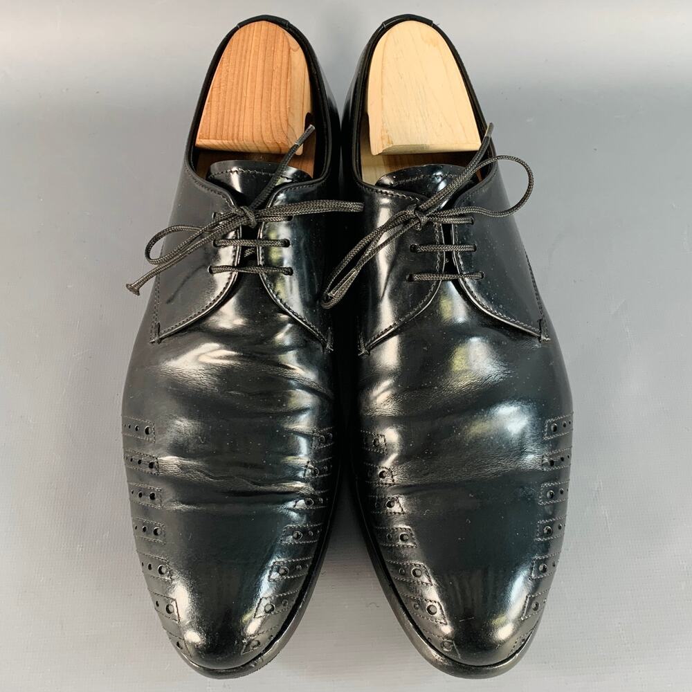 PRADA Size 7 Black Perforated Leather Derby Lace-Up Shoes - Picture 4 of 10